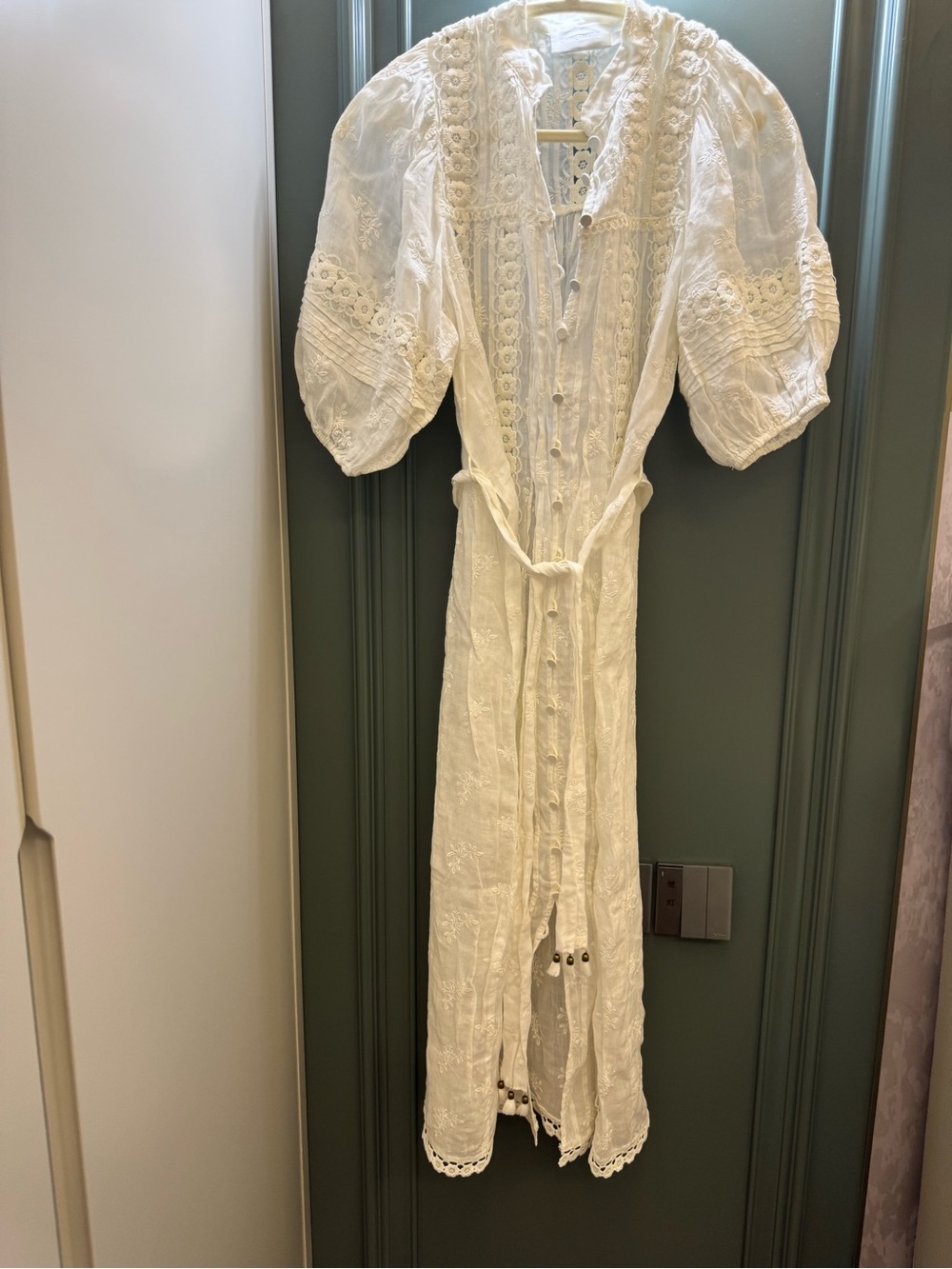 Zimmermann Ivory Eyelet Lace Maxi Dress with Puff Sleeves